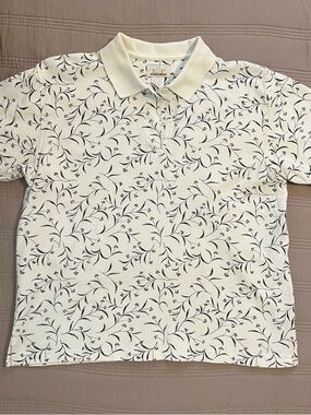 EP Pro Cream Polo with Black Floral Motif Women’s L Golf Athleisure Travel